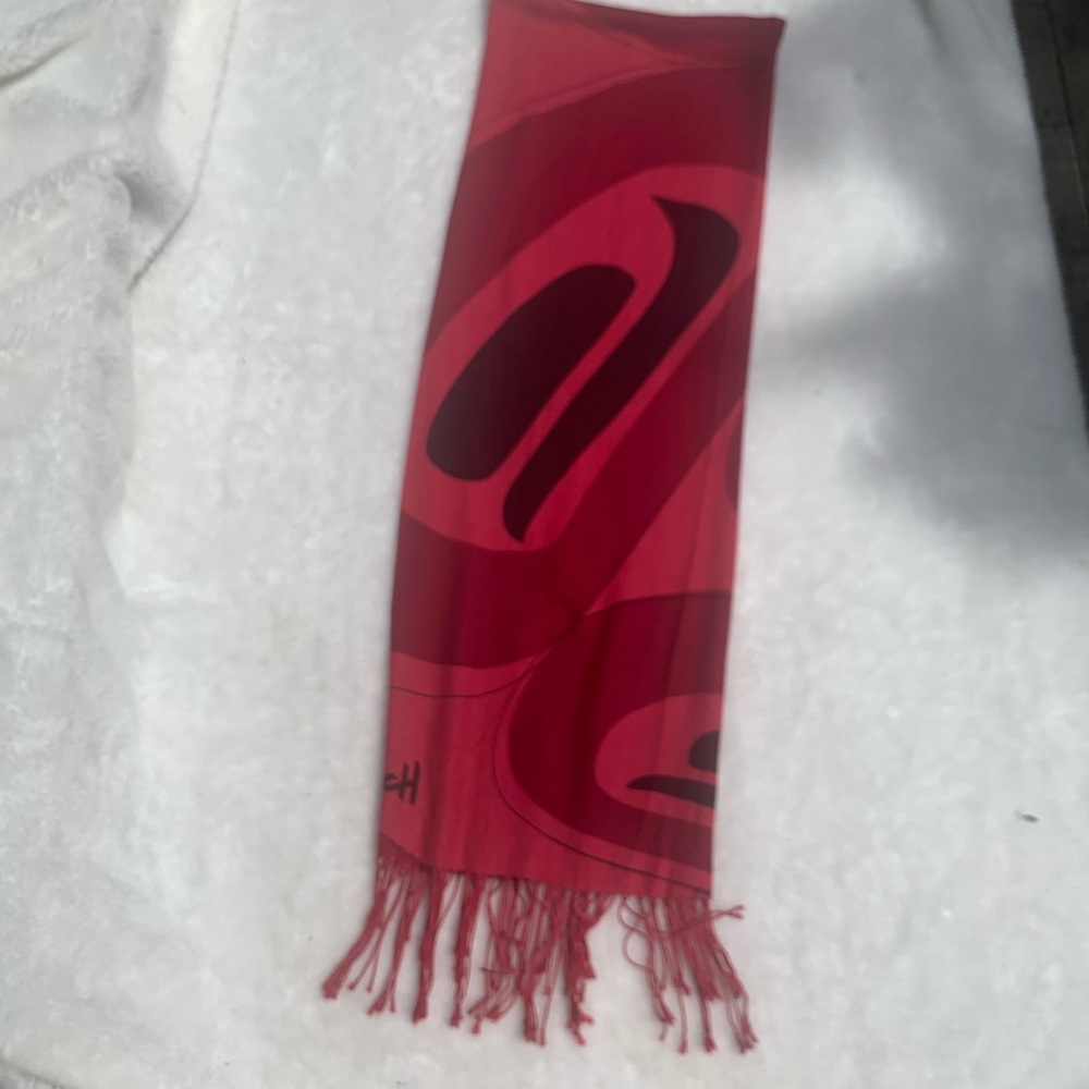 ⭐️ Native large SOY & WOOL Artist made fabric Scarf FIRST NATIONS Red Scarf - Picture 8 of 15